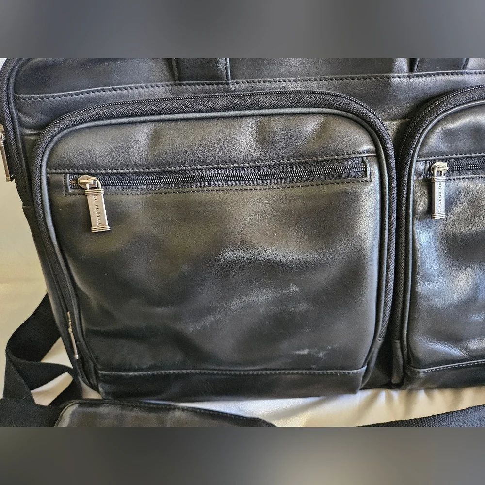 Vintage El Portal Black Leather Briefcase Laptop Messenger Bag
